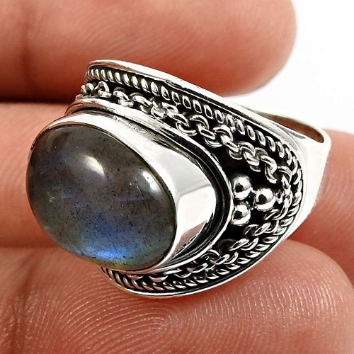 Labradorite Gemstone Ring Size 6 925 Sterling Silver Jewelry B35