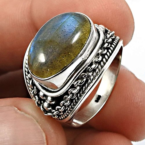 Labradorite Gemstone Ring Size 7 925 Sterling Silver Fine Jewelry W10