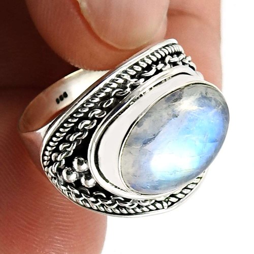 925 Sterling Silver Jewelry Rainbow Moonstone Gemstone Ring Size 8 J64