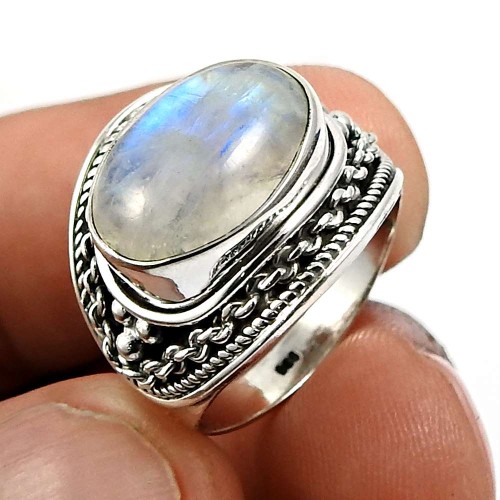 Rainbow Moonstone Gemstone Ring Size 7 925 Sterling Silver Jewelry Z10