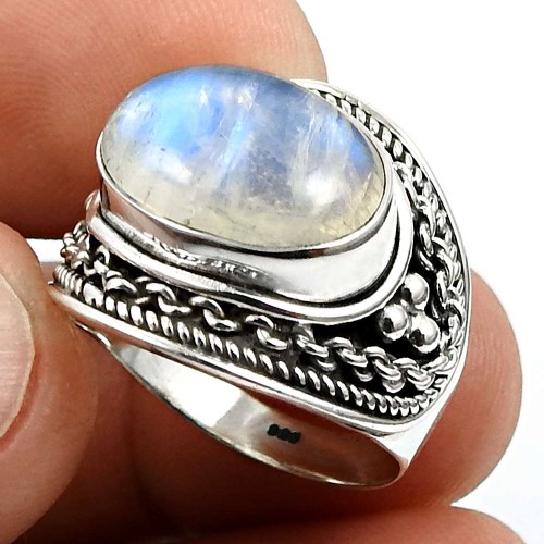Rainbow Moonstone Gemstone Ring Size 7 925 Sterling Silver Jewelry A11