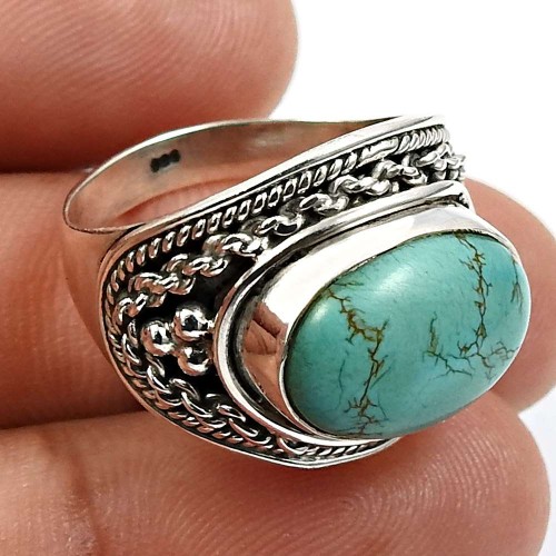 Turquoise Gemstone Ring Size 7 925 Sterling Silver Jewelry B11