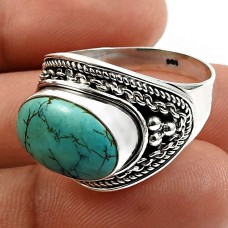 Turquoise Gemstone Jewelry 925 Solid Sterling Silver Ring Size 9 K64