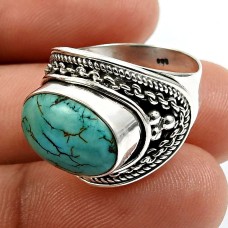 Turquoise Gemstone Jewelry 925 Solid Sterling Silver Ring Size 6 D11
