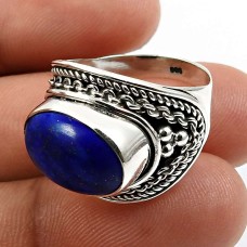 925 Sterling Fine Silver Jewelry Lapis Lazuli Gemstone Ring Size 6 E11