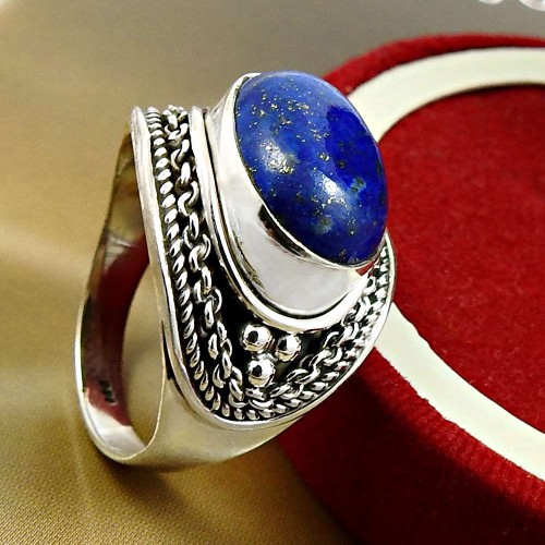 Lapis Lazuli Gemstone Jewelry 925 Sterling Silver Ring Size 8 F11