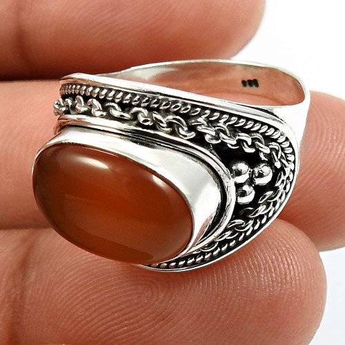 Carnelian Gemstone Jewelry 925 Fine Sterling Silver Ring Size 6 G11