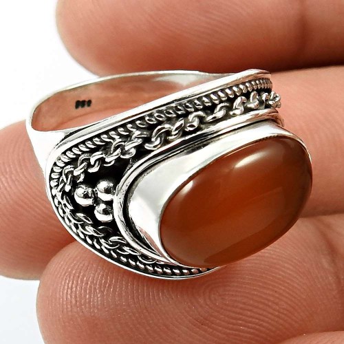 Carnelian Gemstone Jewelry 925 Solid Sterling Silver Ring Size 8 H11