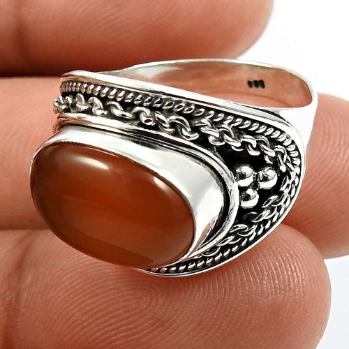 Carnelian Gemstone Ring Size 8 925 Sterling Silver Fine Jewelry I11