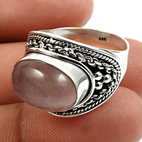Rose Quartz Gemstone Ring Size 8 925 Sterling Silver Jewelry J11