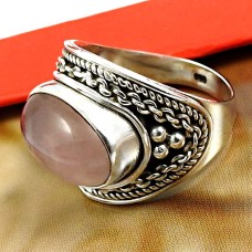 925 Sterling Fine Silver Jewelry Rose Quartz Gemstone Ring Size 6 K11