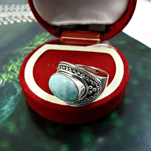 Larimar Gemstone Ring Size 9 925 Sterling Silver HANDMADE Jewelry U34