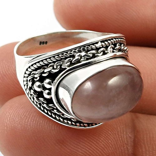 Wedding Gift 925 Sterling Silver Jewelry Rose Quartz Gemstone Ring Size 8 L11