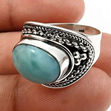 925 Sterling Fine Silver Jewelry Larimar Gemstone Ring Size 8 V34