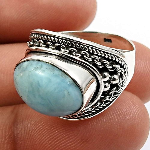 Larimar Gemstone Ring Size 7 925 Solid Sterling Silver Jewelry W34