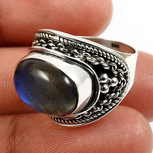 Labradorite Gemstone Ring Size 6 925 Sterling Silver Jewelry X34