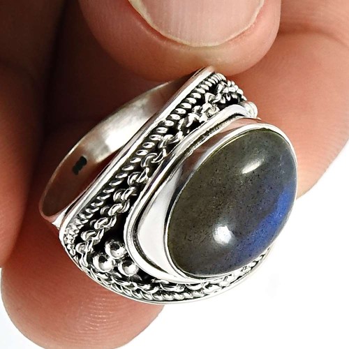 Labradorite Gemstone Jewelry 925 Sterling Silver Ring Size 7 Y34