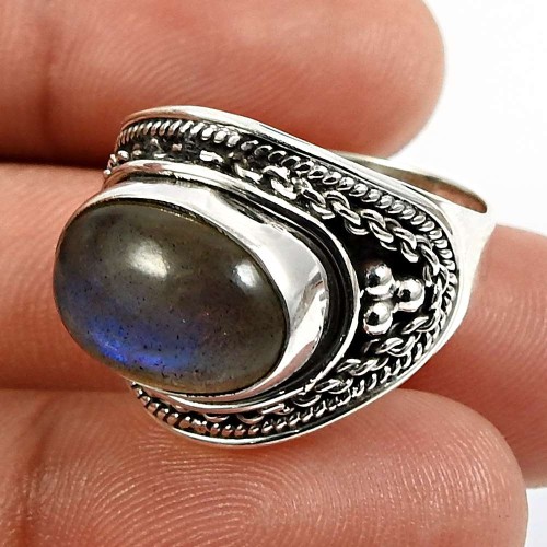 Labradorite Gemstone Ring Size 8 925 Sterling Silver Jewelry A35