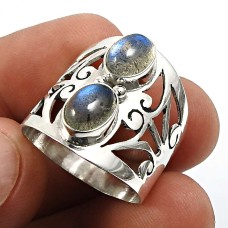 Wedding Gift 925 Sterling Silver Jewelry Labradorite Gemstone Ring Size 9 M11