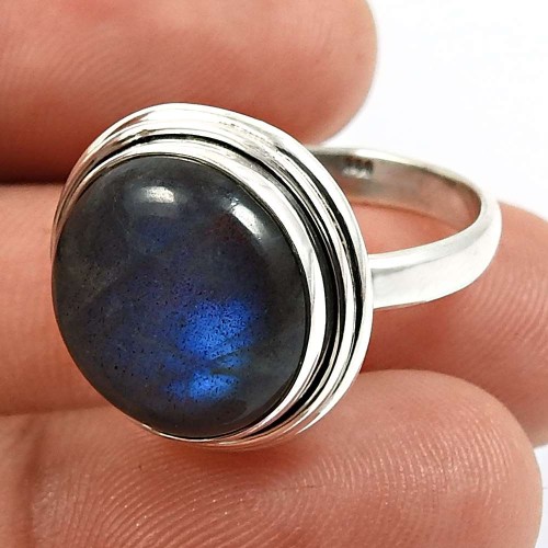 Labradorite Gemstone Ring Size 8 925 Sterling Silver Fine Jewelry V4
