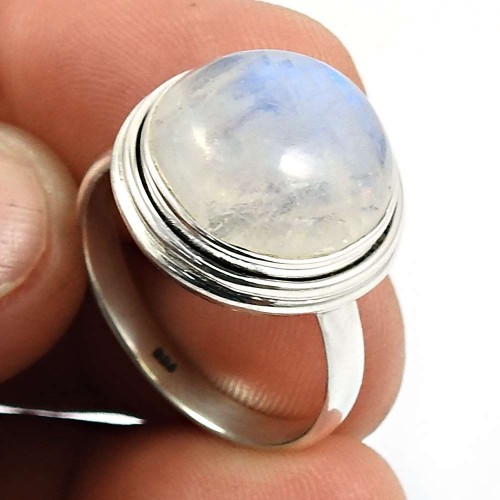 Rainbow Moonstone Gemstone Jewelry 925 Sterling Silver Ring Size 9 B5
