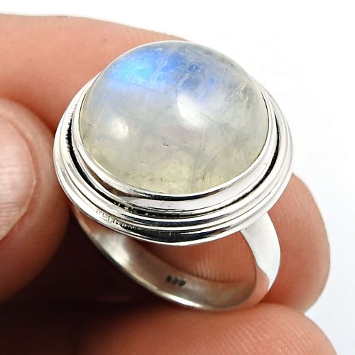Rainbow Moonstone Gemstone Jewelry 925 Sterling Silver Ring Size 6 E5