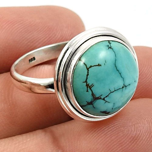 Turquoise Gemstone Jewelry 925 Solid Sterling Silver Ring Size 9 J5