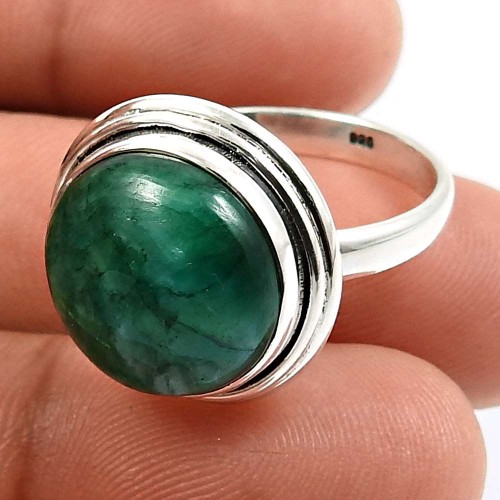 Emerald Gemstone Ring Size 8 925 Solid Sterling Silver Jewelry U5