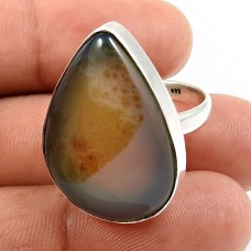 925 Sterling Fine Silver Jewelry Montana Gemstone Ring Size 8 L6