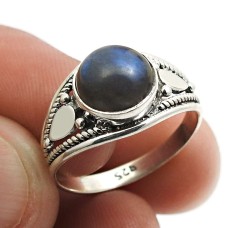 925 Sterling Fine Silver Jewelry Labradorite Gemstone Ring Size 7 H35