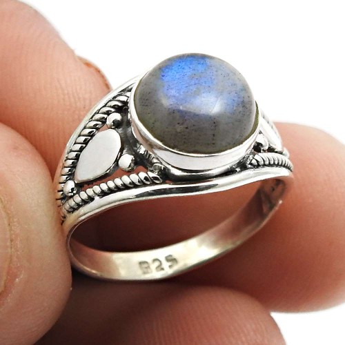 Wedding Gift 925 Sterling Silver Jewelry Labradorite Gemstone Ring Size 5 K35