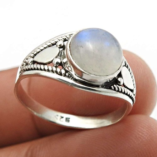 Rainbow Moonstone Gemstone Ring Size 7 925 Sterling Silver Jewelry L35