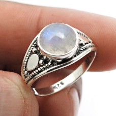 925 Sterling Fine Silver Jewelry Rainbow Moonstone Gemstone Ring Size 7 A36
