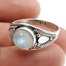 Wedding Gift 925 Sterling Silver Jewelry Rainbow Moonstone Gemstone Ring Size 7 D36