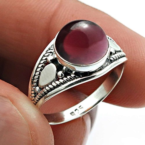 Garnet Gemstone Ring Size 7.5 925 Solid Sterling Silver Jewelry H36