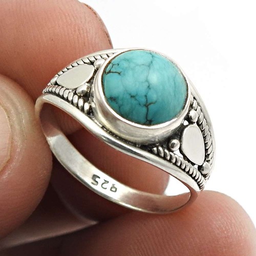 Turquoise Gemstone Jewelry 925 Solid Sterling Silver Ring Size 6 K36