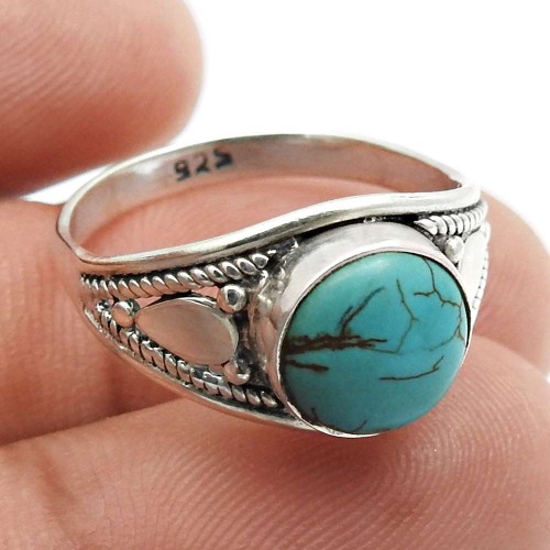 Turquoise Gemstone Ring Size 7 925 Sterling Silver Jewelry A37