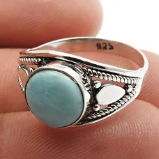 925 Sterling Fine Silver Jewelry Larimar Gemstone Ring Size 7 K34
