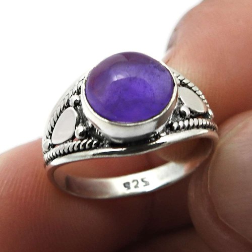 Amethyst Gemstone Jewelry 925 Solid Sterling Silver Ring Size 7 F37