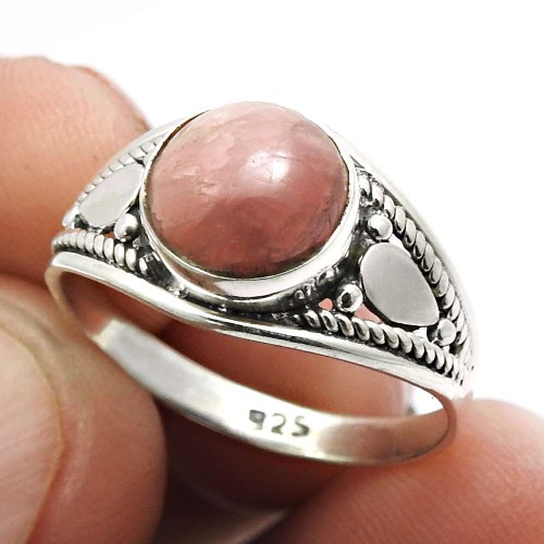 Wedding Gift 925 Sterling Silver Jewelry Rhodochrosite Gemstone Ring Size 7 J37