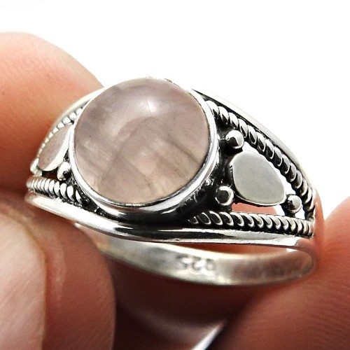 Rose Quartz Gemstone Ring Size 6 925 Sterling Silver Jewelry B38