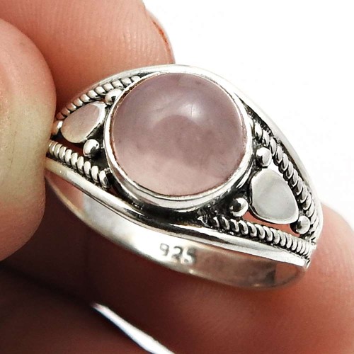 Rose Quartz Gemstone Jewelry 925 Sterling Silver Ring Size 6 C38