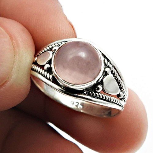 Rose Quartz Gemstone Ring Size 6.5 925 Sterling Silver Jewelry D38