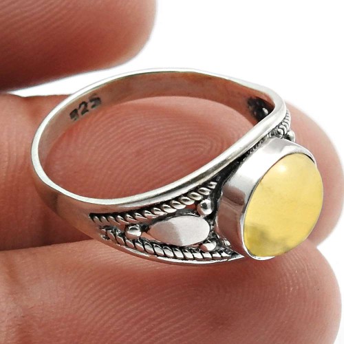 925 Sterling Fine Silver Jewelry Citrine Gemstone Ring Size 5.5 F38