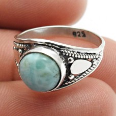925 Sterling Fine Silver Jewelry Larimar Gemstone Ring Size 5 A35