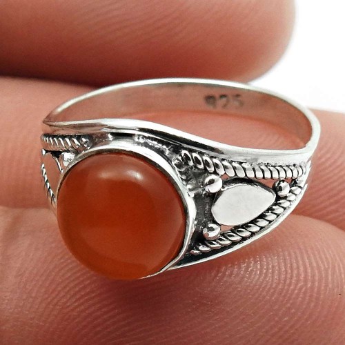 Carnelian Gemstone Jewelry 925 Fine Sterling Silver Ring Size 7 J38