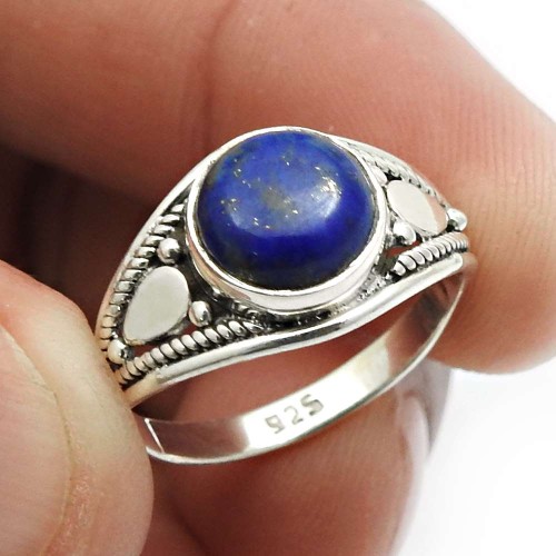 Lapis Gemstone HANDMADE Jewelry 925 Sterling Silver Ring Size 6 D39