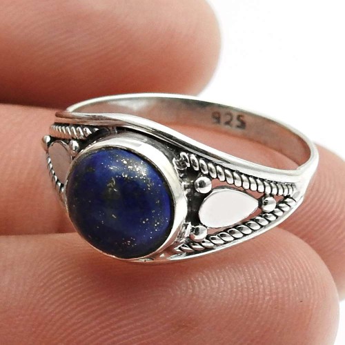 Lapis Gemstone Ring Size 7.5 925 Sterling Silver Fine Jewelry F39