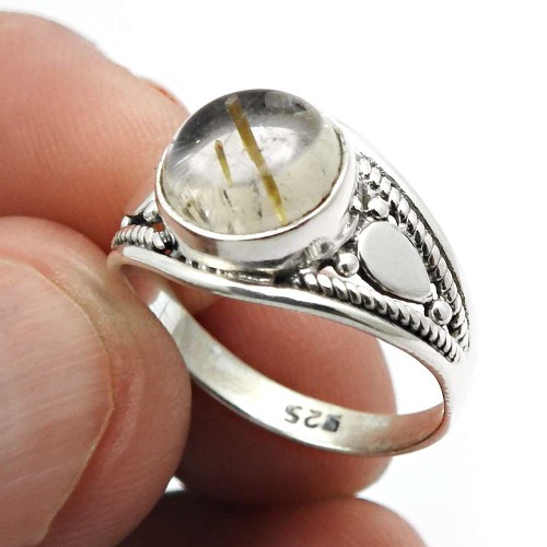 Golden Rutile Gemstone Ring Size 6 925 Sterling Silver Jewelry B35