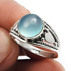 925 Sterling Silver Jewelry Chalcedony Gemstone Ring Size 5 H39